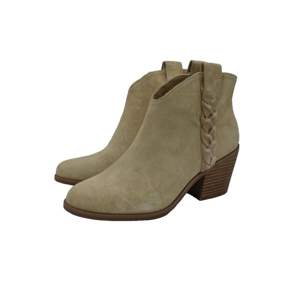 TOMS Womens Size 8 Constance Braided Oatmeal Suede‎ Western Booties Boots